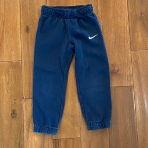 Nike Kids Navy Blue Fleece Joggers with White Swoosh